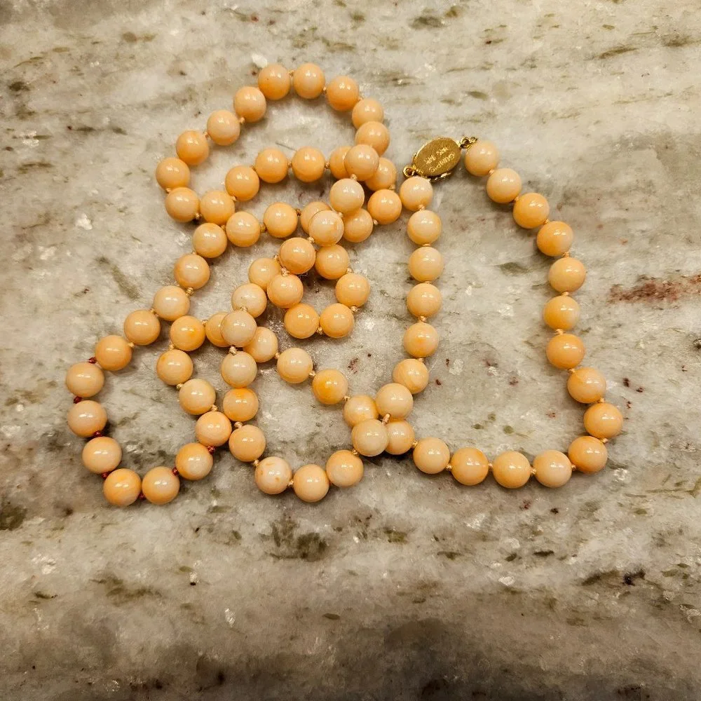 RARE VINTAGE ESTATE ANGEL SKIN CORAL 14K GOLD 31